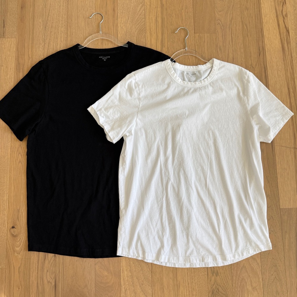 Mott & Bow T-Shirt Men XL Black White 2-Pack Cotton Crew Neck Curved Hem